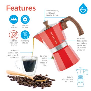 Grosche Milano Moka Pot Kırmızı 9 cup 450 ml