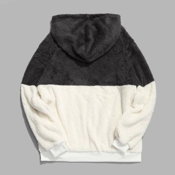 Siyah Beyaz Welsoft Peluş Kapşonlu Sweatshirt