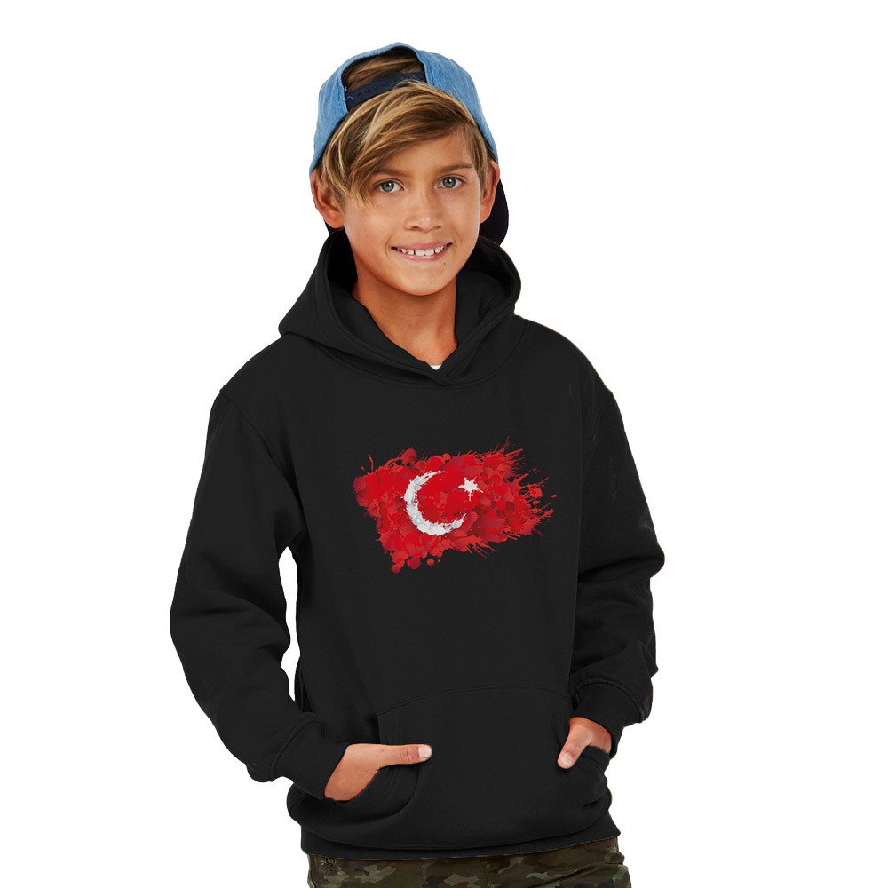 Türk Bayrağı Kapşonlu Çocuk Sweatshirt