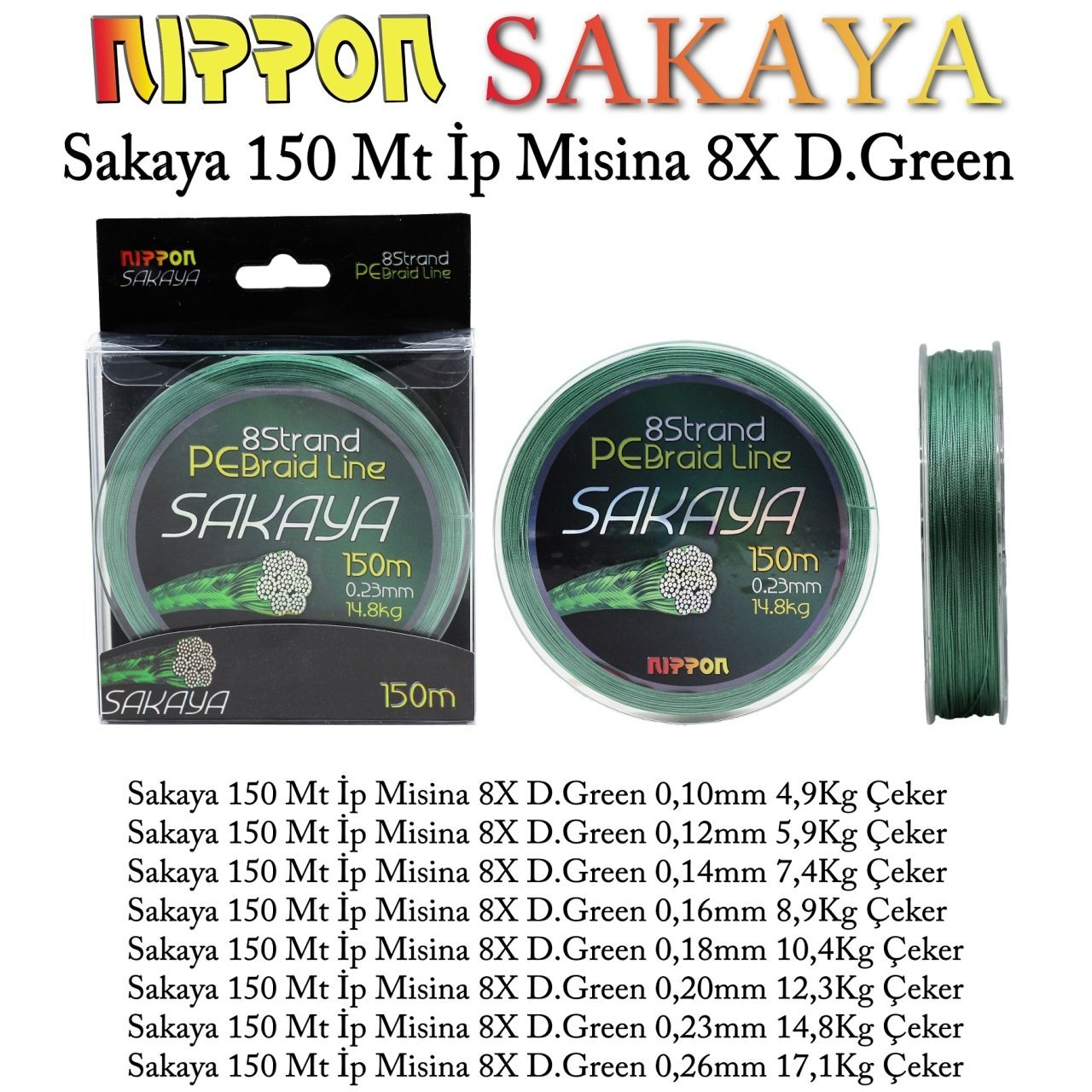 Sakaya 150 Mt İp Misina 8X D.Green