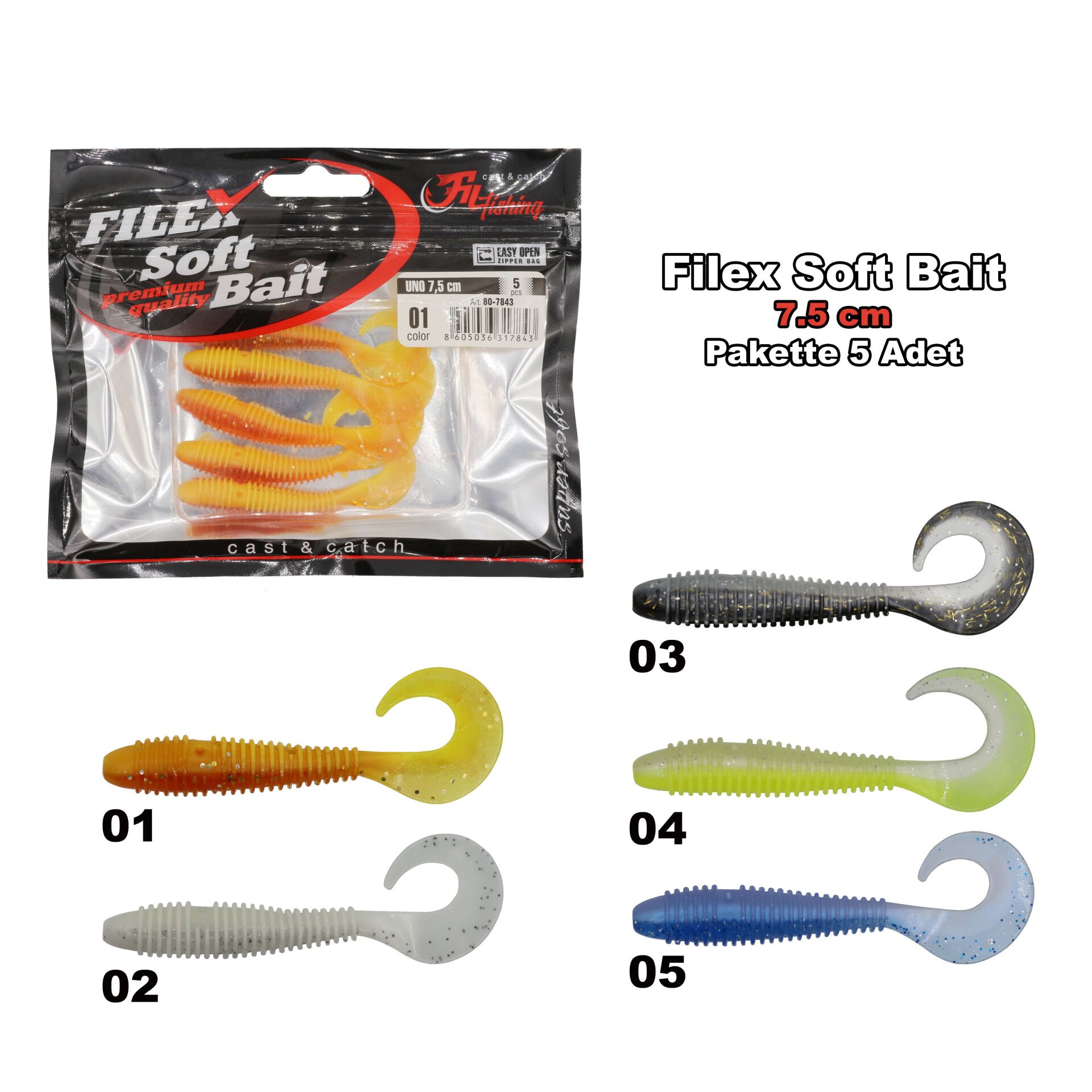 Filex Soft Bait Orak Kuyruklu Silikon Balık 7.5 cm