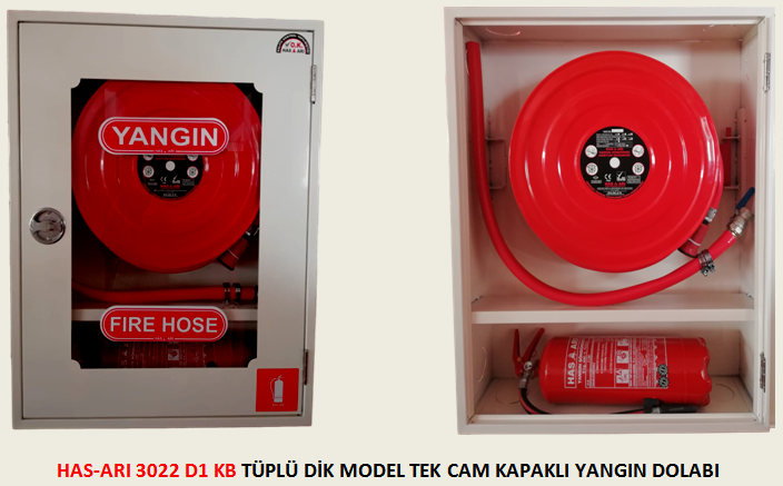SIVA ÜSTÜ TÜPLÜ MODEL CAM KAPAK DİKEY TİP YANGIN DOLABI 3027 D