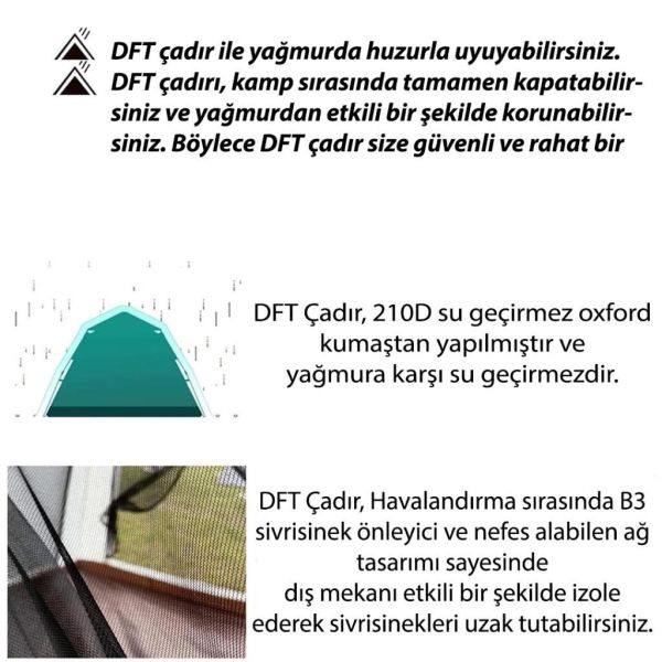 DFT 3 Kişilik Tek Kat Otomatik Çadır 200x200x135cm - Bej/Yeşil