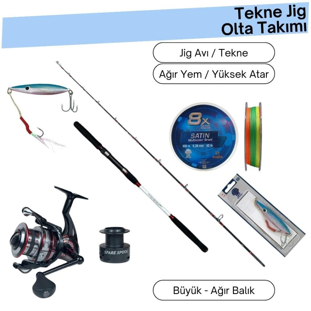 DFT Tekne Jig Olta Takımı (Makine, Kamış, Misina, Yem)