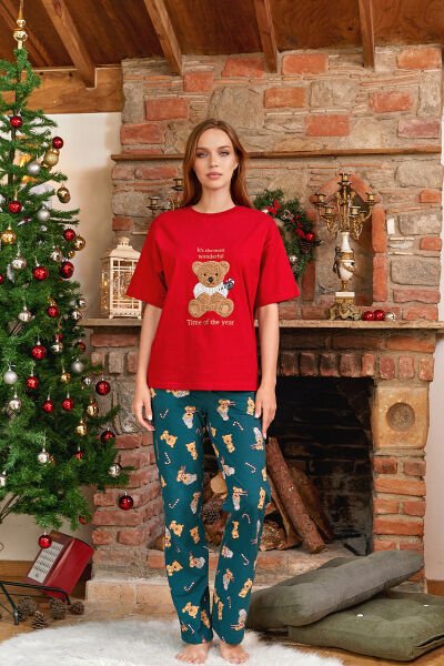 Ayı Baskılı Yeni Yıl Temalı Pijama Takımı Cossy by Aqua 24045