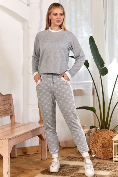 Desen Detay Bilek Bantlı Pijama Takımı CossybyAqua 24016