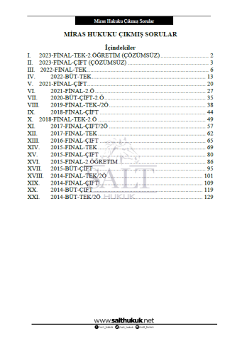 Miras Hukuku Final/Büt Çıkmış Soru-Konu Anlatım Kitapçığı