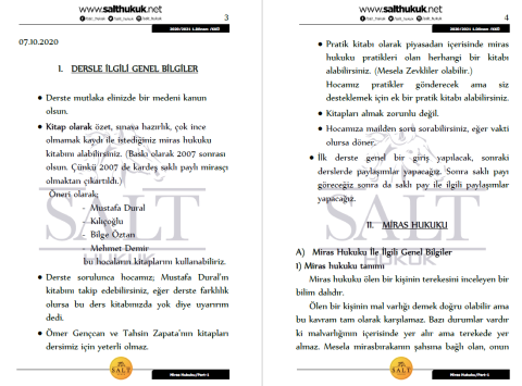 Miras Hukuku 1. Dönem Part-1 (2020-2021)-KKÜ-Konu Anlatım Kitapçığı