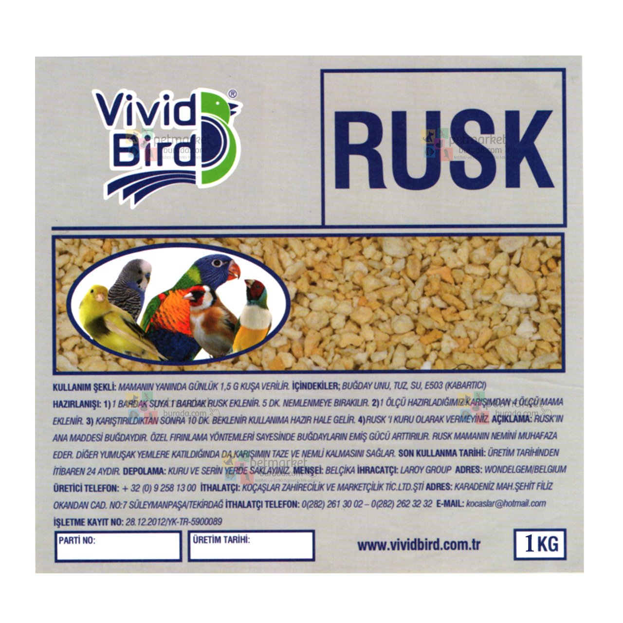 Vivid Bird Rusk Mama Nemlendiricisi 1 kg