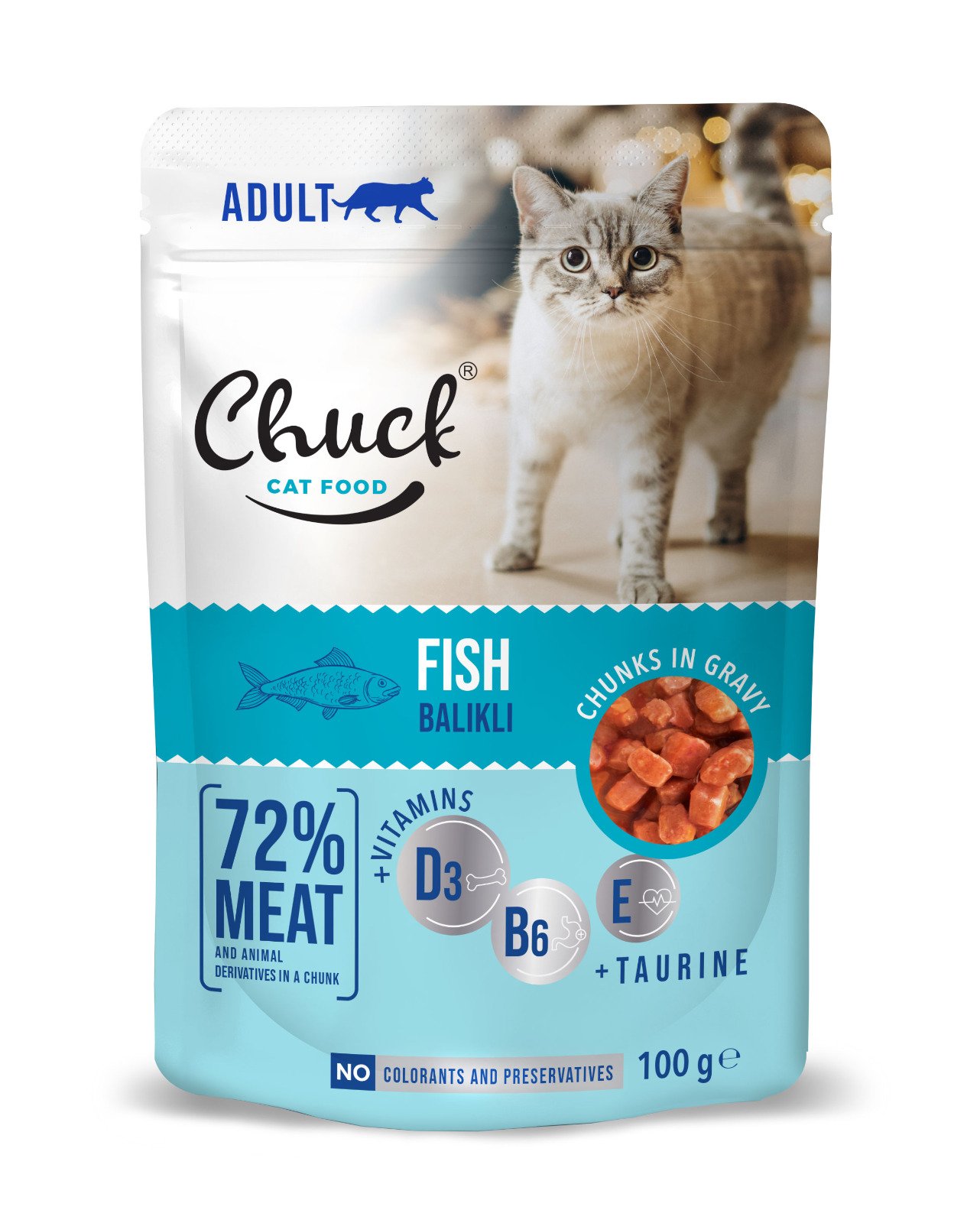 Chuck Adult Pouches Yetişkin Kediler İçin Balıklı Poşet Mama 100 gr