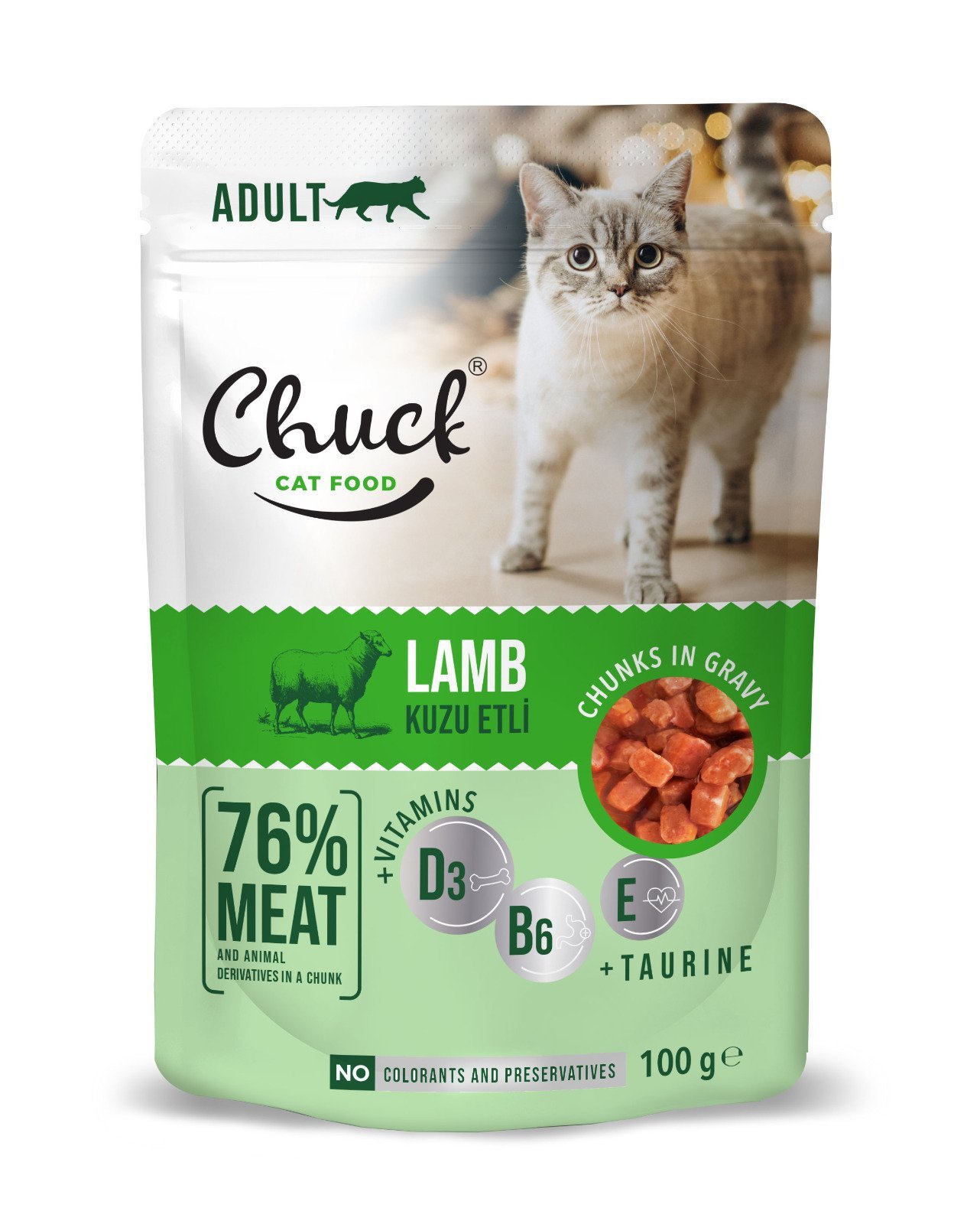 Chuck Adult Pouches Yetişkin Kediler İçin Kuzu Etli Poşet Mama 100 gr