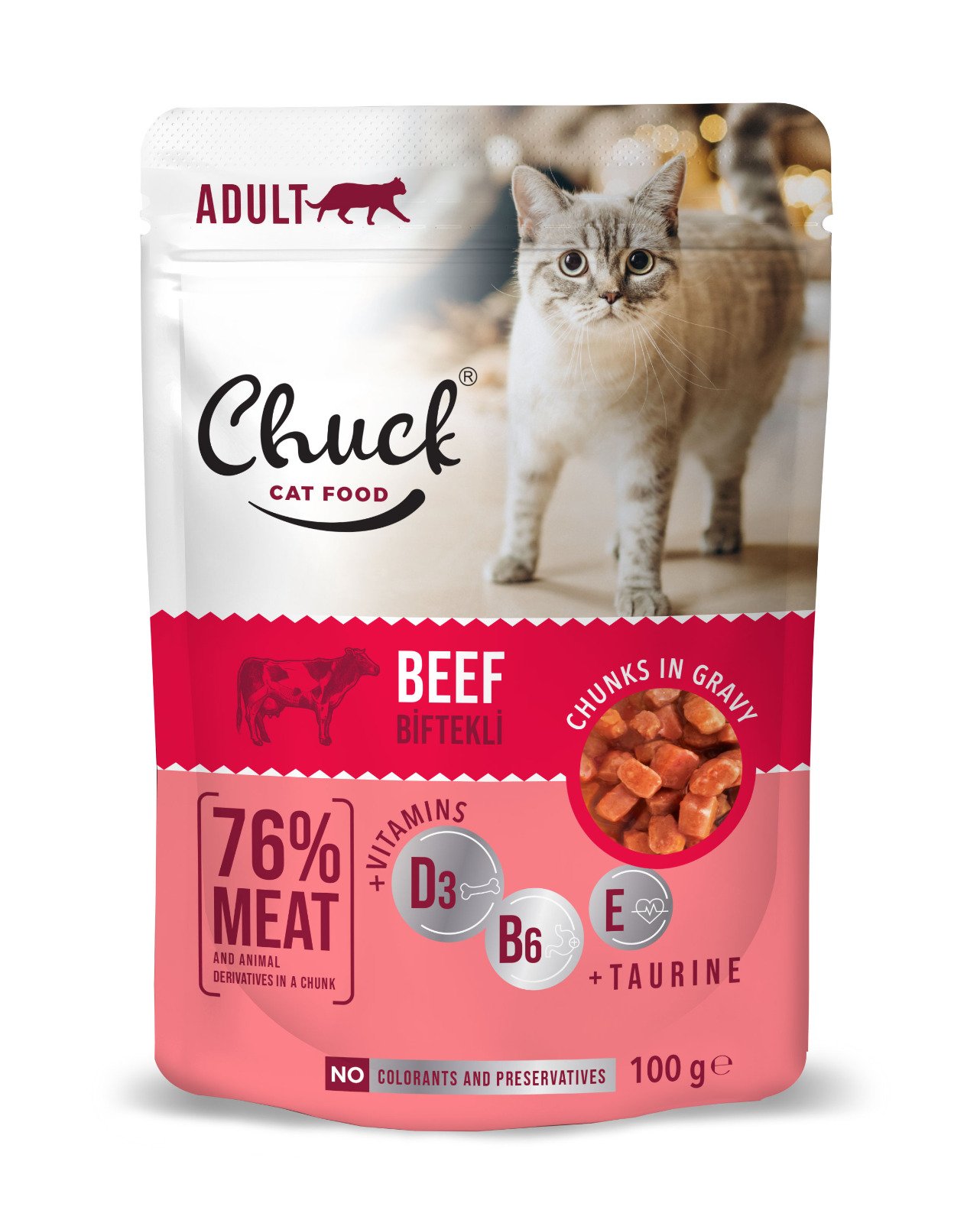 Chuck Adult Pouches Yetişkin Kediler İçin Biftekli Poşet Mama 100 gr