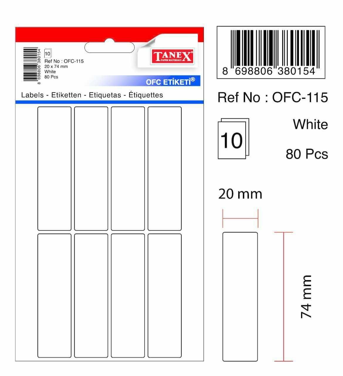 Tanex Ofc-115 Beyaz Ofis Etiketi 20x74 Mm