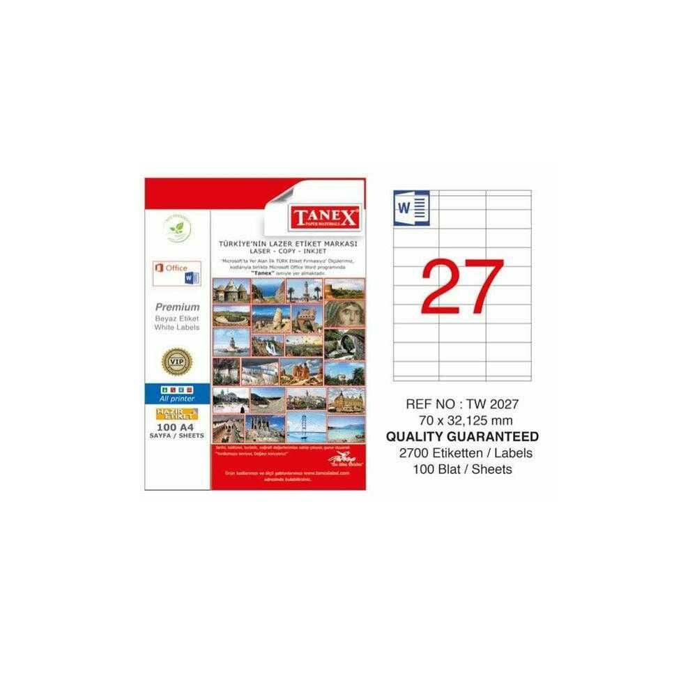 Tanex Tw-2027 70x32,125 Mm Laser Etiket 100 Adet