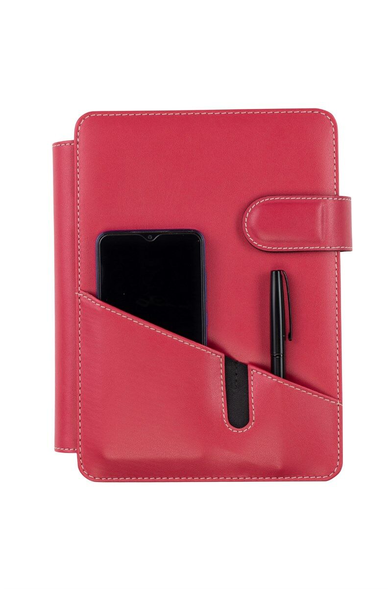 2K Tarihsiz Çizgili 15x21 Cm İç Defterli 4 Halkalı Telefon Kılıflı Kapaklı Deri Organizer Fuşya
