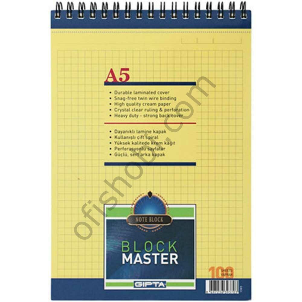 Gıpta Block Master Spiralli Karton Kapak Bloknot A5 100 Yp Kareli