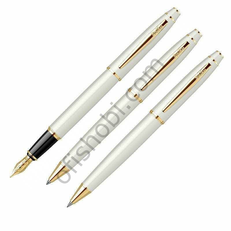 Scrikss 35 Dolmakalem - Tükenmez Kalem - Versatil 3 Lü Set Beyaz Altın