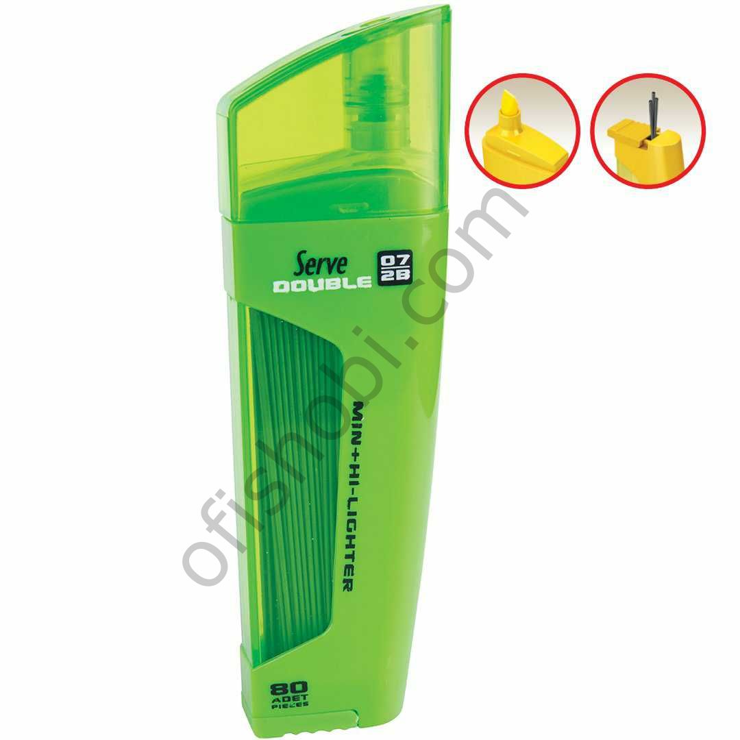 Serve Duble Mekanik Kurşun Kalem Ucu-Fosforlu Kalem 07 Mm Yeşil