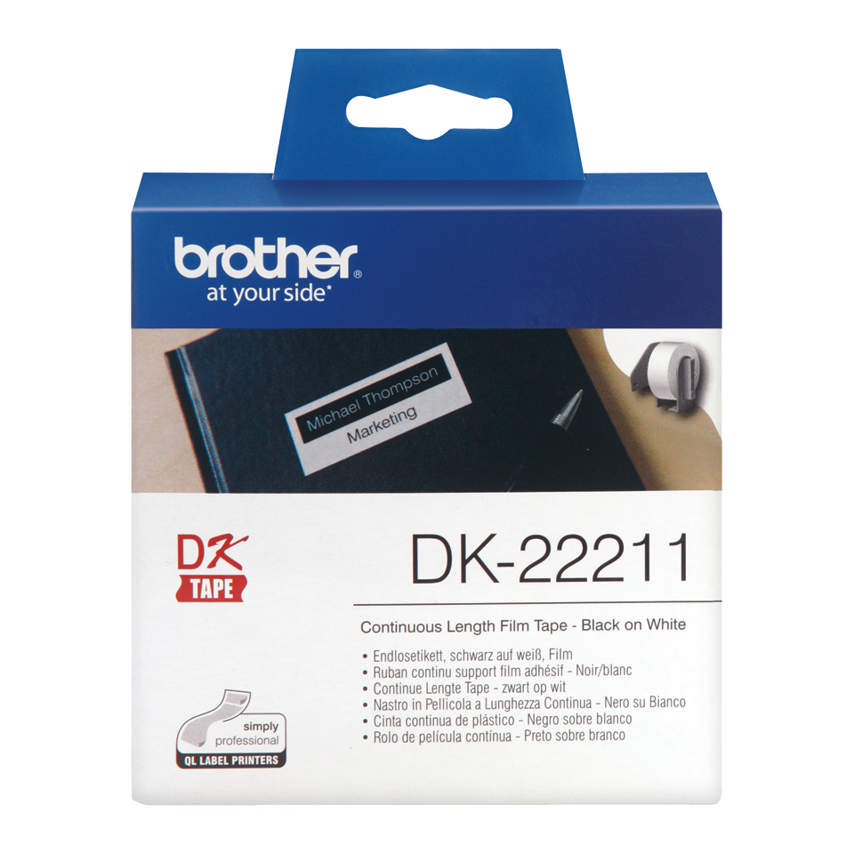 DK-22211 29mm Beyaz, Sürekli Form Dayanıklı Film Etiket, 15 metre (DK Serisi, Termal)