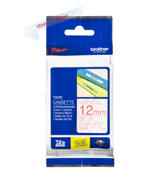 TZe-132 12mm Şeffaf üzerine Kırmızı Laminasyonlu Etiket (TZe Tape)