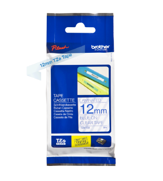 TZe-133 12mm Şeffaf üzerine Mavi Laminasyonlu Etiket (TZe Tape)