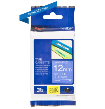 TZe-535 12mm Mavi üzerine Beyaz Laminasyonlu Etiket (TZe Tape)