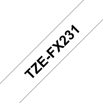 TZe-FX231 12mm Beyaz üzerine Siyah Esnek Laminasyonlu Etiket (TZe Tape)