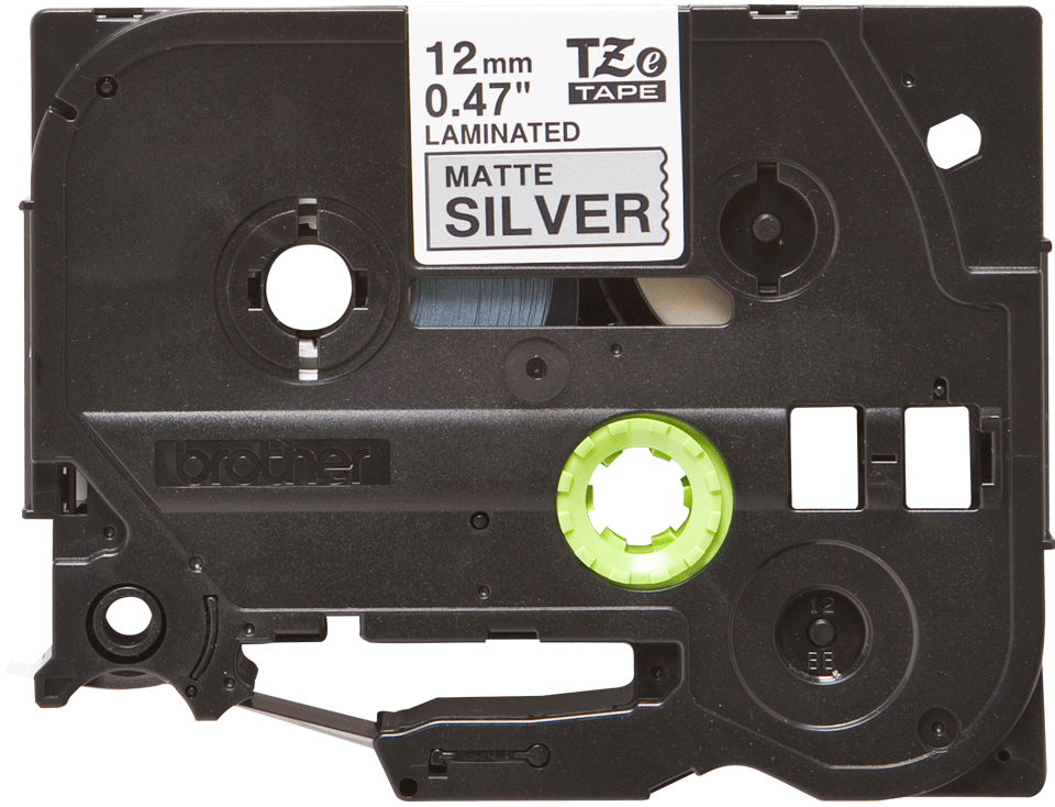 TZe-M931 12mm Mat Gümüş üzerine Siyah Laminasyonlu Etiket (TZe Tape)