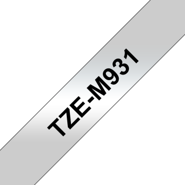 TZe-M931 12mm Mat Gümüş üzerine Siyah Laminasyonlu Etiket (TZe Tape)