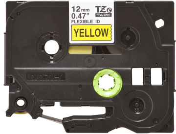 TZe-FX631 12mm Sarı üzerine Siyah Esnek Laminasyonlu Etiket (TZe Tape)