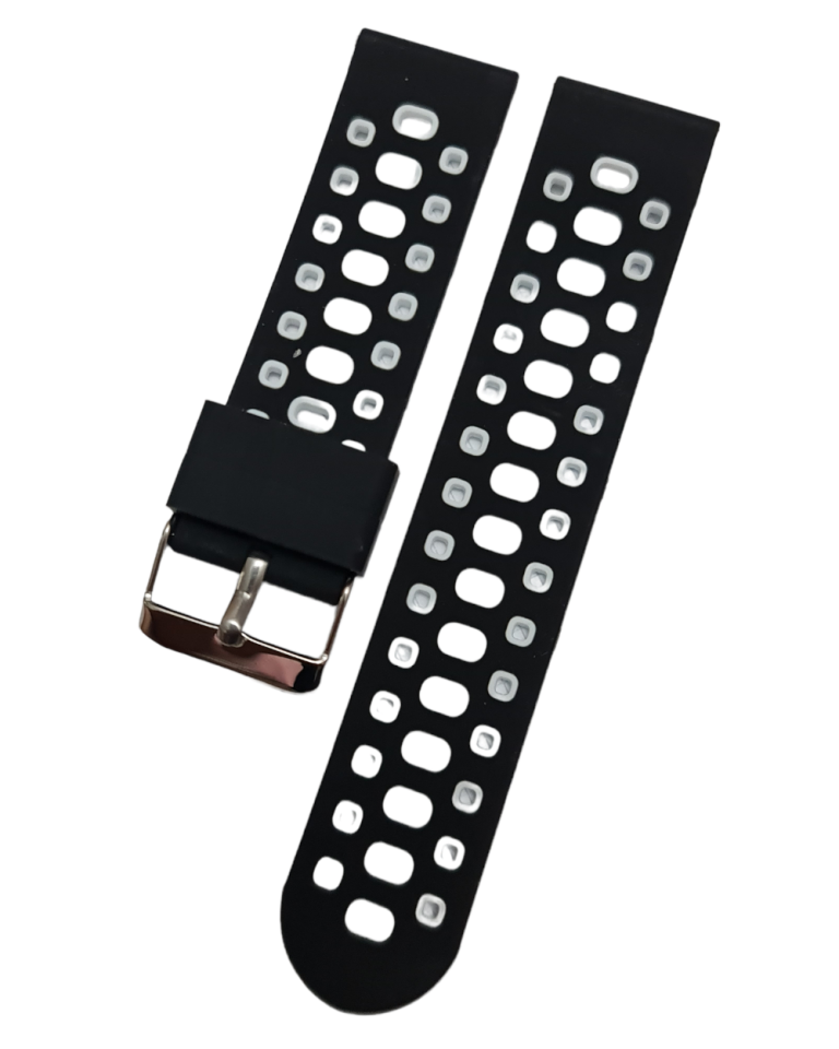 Akıllı Saat İçin 22mm Beyaz Desenli Siyah Silikon Saat Kordonu