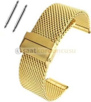 Kalın Formda 20mm Hasır Örgü Gold Renk Metal Saat Kordonu