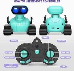 Playsheek Uzaktan Kumandalı Robot Oyuncak Şarj Edilebilir Emo Robot - Yeşil