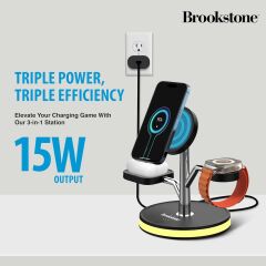 Brookstone 3'ü 1 Arada Kablosuz Hızlı Şarj İstasyonu - Manyetik Şarj Standı