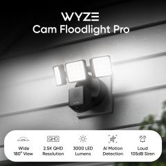 Wyze Floodlight Camera Pro, 2K HD Dış Mekan Güvenlik Kamerası - Siyah