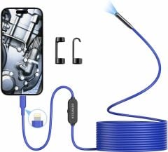DEPSTECH Işıklı Endoskop Kamerası - 5m Kablo 7mm İnce Prob - Mavi