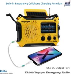 Kaito KA500 5 Yollu Güneş Enerjisi, Hava Durumu Uyarı Radyosu - Sarı