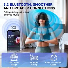TOPOINT Uyku Kulaklıkları Bluetooth Uyku Maskesi - Siyah Havalandırmalı