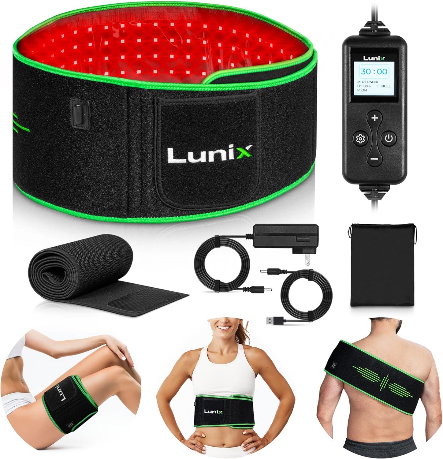 Lunix LX16 Kırmızı Işık Terapi Kemeri Dolasimi Artırın, Kasları Rahatlatın - Yeşil