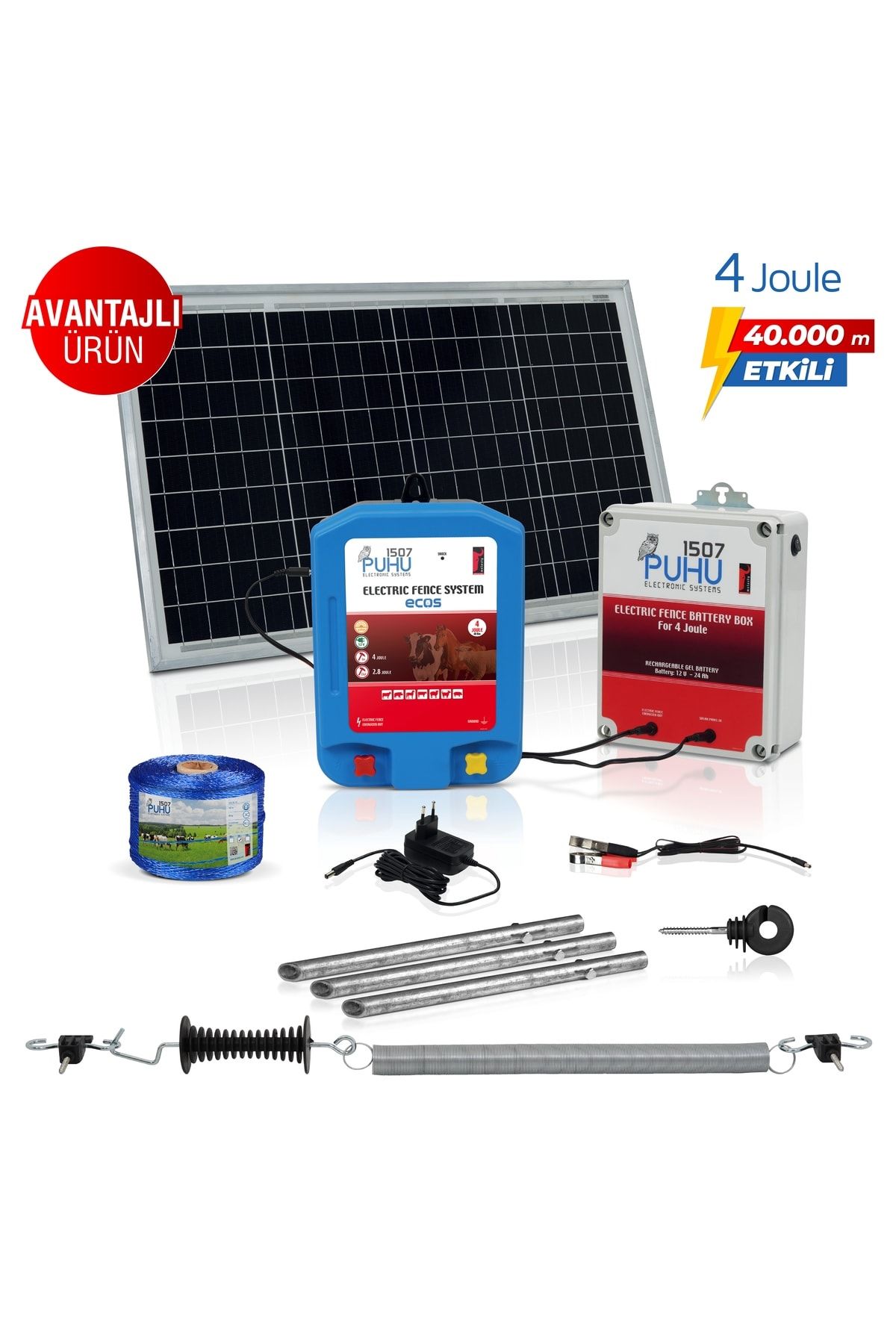 Ecos Güneş Enerjili Elektrikli Çit Cihazı (4 Joule) (Kuruluma Hazır Set)