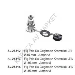 Fiş Priz Su Geçirmez KROMNİKEL 3'LÜ 5 amp (elektirikli çıkrık baglantı aparatı )