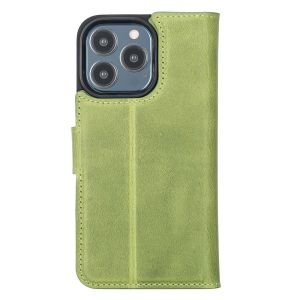 Apple iPhone 13 Pro Uyumlu Deri Cüzdanlı Kılıf Antik yeşil