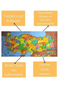 Renkli Türkiye Haritası Manyetik Duvar Stickerı Yapıştırıcı Gerekmeyen Duvar Stickerı 118x56 CM-Sihirli Kağıt