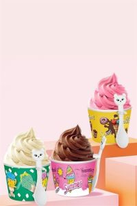 4 Parça Renkli Dondurma Kasesi Kaşık Seti Sevimli Kedi Figürlü Plastik