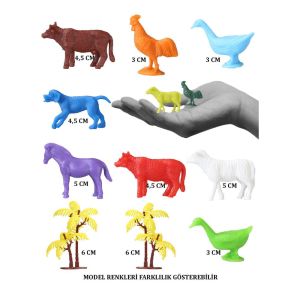 676 Toy Play 12 Parça Renkli Mini Çiftlik Hayvanları Figür Seti 4-6 cm