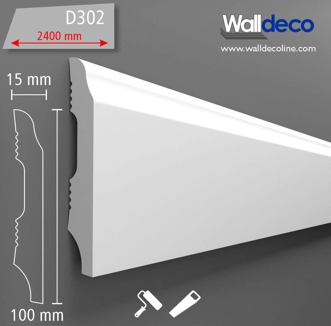 Walldeco Boyanabilir Sert Dekoratif Süpürgelik D-302 - (5 Boy- 12 metre)