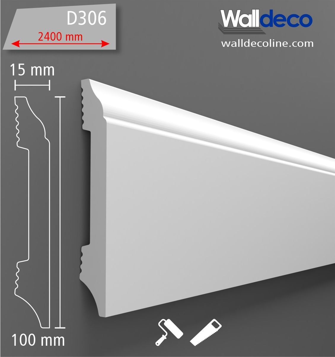 Walldeco Boyanabilir Sert Dekoratif Süpürgelik D-306 - (5 Boy- 12 metre)