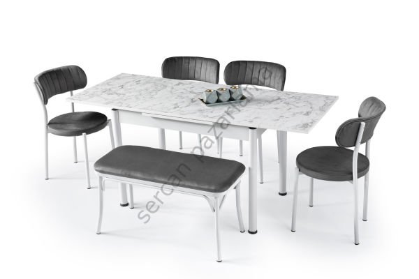 1156-2381-7536 - Smart Masa Sandalye Takımı - Beyaz Mermer