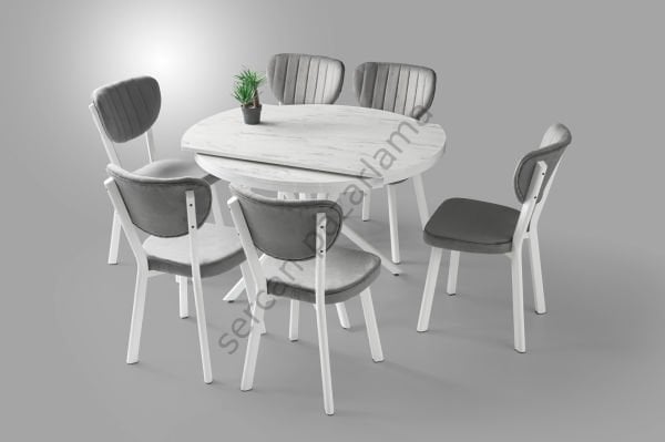 1413-2311 - Bade Masa Sandalye Takımı - HighGloss Marmo/Beyaz