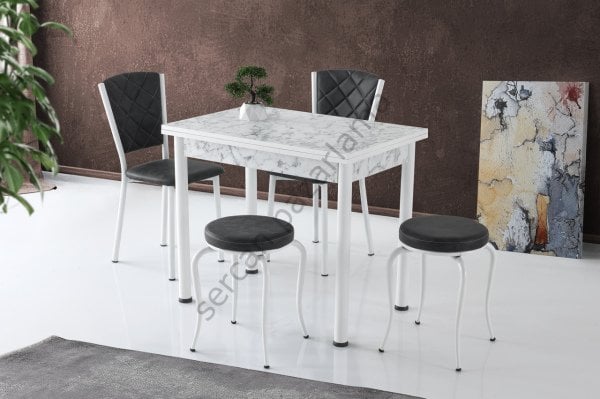 1206-2129-2832 - Mini Smart Masa Sandalye Takımı - Beyaz Mermer
